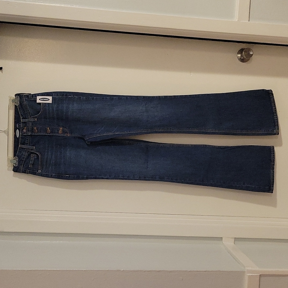 WOMENS OLD NAVY EXTRA HIGH RISE FLARE BUTTON FLY JEANS SIZE 2 TALL